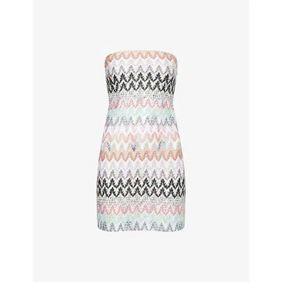 Missoni Womens White Pink Light Blue Patterned Lamé-knit Mini Dress In Multi