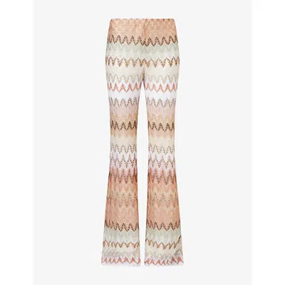 Missoni Womens Zigzag Flared-leg Knitted Trousers Multi Beige Red White