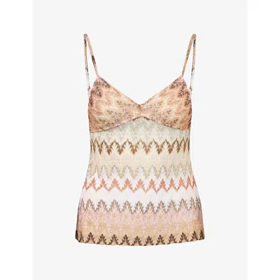 Missoni Womens Zig-zag Metallic-knit Tank Top Multi Beige Red White In Neutral