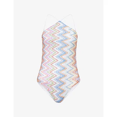 Missoni Womens Zigzag-pattern Halterneck Swimsuit Multicolor