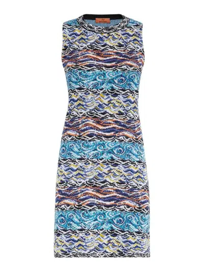 Missoni Wool And Cotton Blend Short Dress In Azul