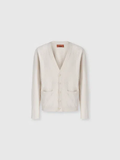 Missoni Wool And Cotton Chevron Cardigan With Pockets In Neutral
