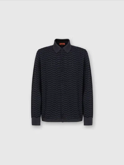 Missoni Wool And Viscose Knit Shirt With Waves In Blue,grey