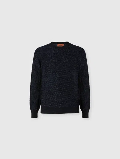 Missoni Wool And Viscose Zig Zag Crewneck Pullover In Blue