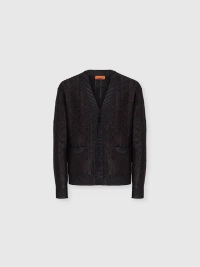 Missoni Wool And Viscose-blend Cardigan With Greek Key Motif In Blue