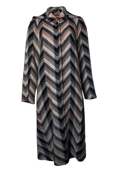 Missoni , Wool Blend Hooded Coat In Black