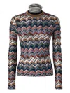 Missoni Chevron Pattern Turtleneck Fitted Sweater In Multi