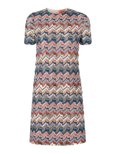 Missoni Short Dress With Half Sleeves In Embroidered Lace In Multi
