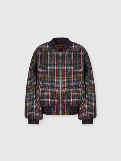 Missoni Wool Bomber Jacket With Check Motif In Brown