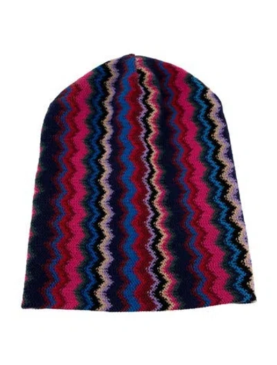 Pre-owned Missoni Wool Chevron Beanie In Blue