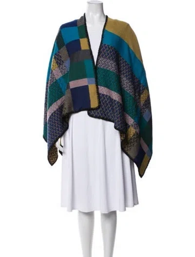 Pre-owned Missoni Wool Colorblock Pattern Shawl In Blue