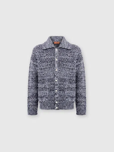 Missoni Wool Knit Jacket With Patch Pockets In Blue