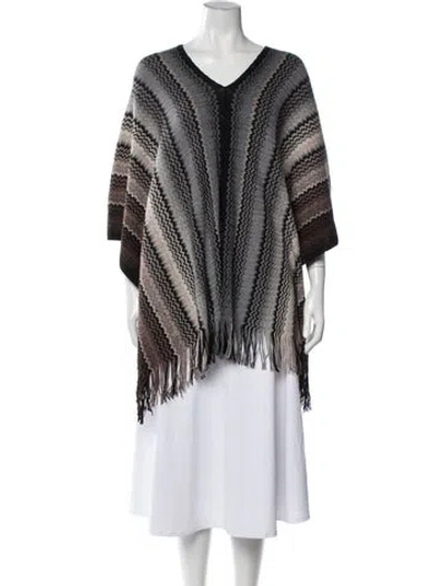 Pre-owned Missoni Wool Patterned Poncho In Blue