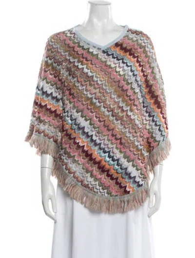 Pre-owned Missoni Wool Patterned Poncho In Blue
