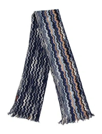 Pre-owned Missoni Wool Patterned Scarf In Blue