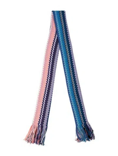 Pre-owned Missoni Wool Patterned Scarf In Blue