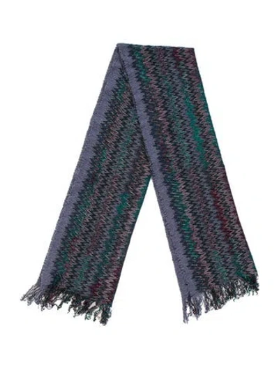 Pre-owned Missoni Wool Patterned Scarf In Blue