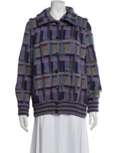Pre-owned Missoni Wool Plaid Print Jacket In Blue