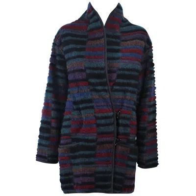 Pre-owned Missoni Wool Reversible Multi-color Double Breasted Coat Size 8 In Black