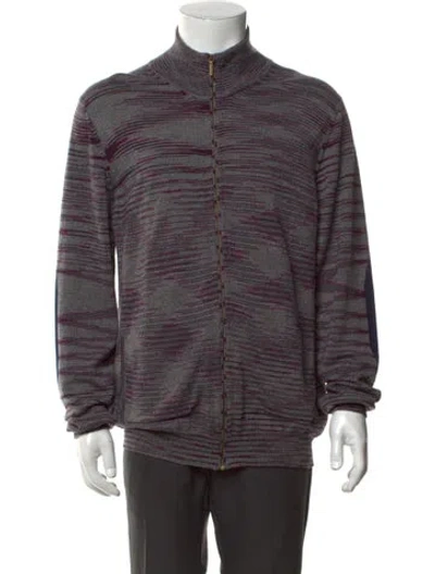 Pre-owned Missoni Wool Striped Cardigan In Purple