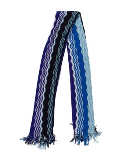 Pre-owned Missoni Wool Striped Scarf In Blue