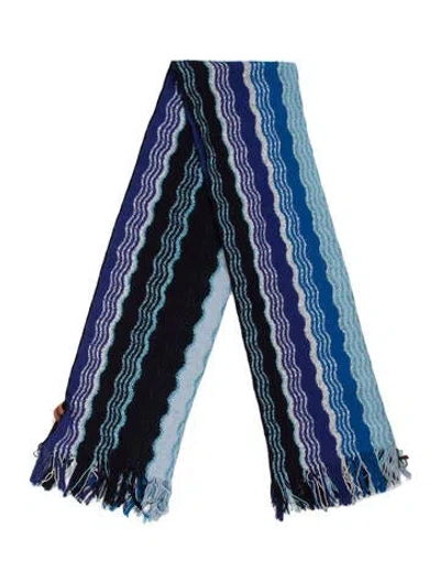 Pre-owned Missoni Wool Striped Scarf In Blue