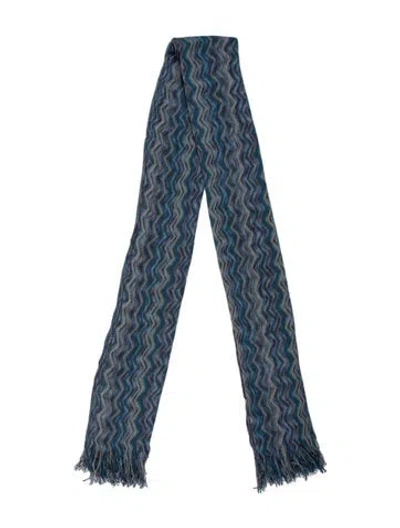 Pre-owned Missoni Wool Striped Scarf In Blue
