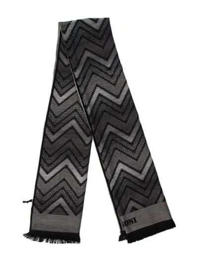 Pre-owned Missoni Wool Striped Scarf W/ Tags In Black