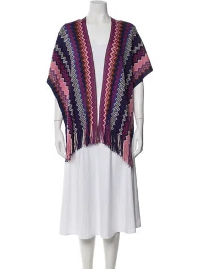 Pre-owned Missoni Wool Striped Shawl In Blue