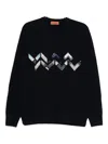 Missoni Knitted Crew Neck Sweater With Zigzag Detail In Black