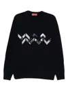 Missoni Knitted Crew Neck Sweater With Zigzag Detail In Blue