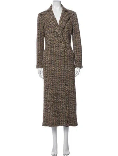 Pre-owned Missoni Wool Tweed Pattern Coat In Green