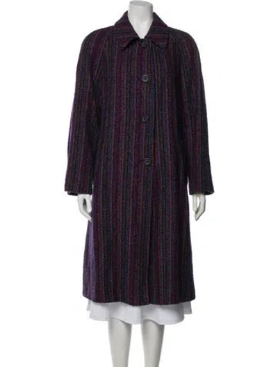 Pre-owned Missoni Wool Tweed Pattern Faux Fur Coat In Blue