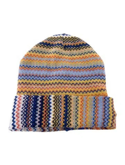 Pre-owned Missoni Wool Yellow And Multicolor Patterned Knit Beanie W/tags