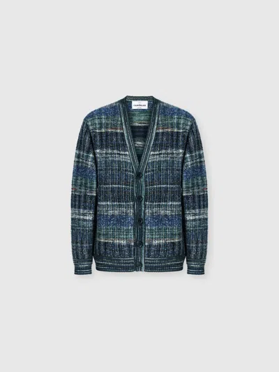 Missoni Wool-blend Check Cardigan With Side Pockets In Blue