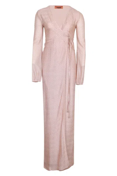 Missoni Wrap Around Long Dress In Rose Gold In Pink