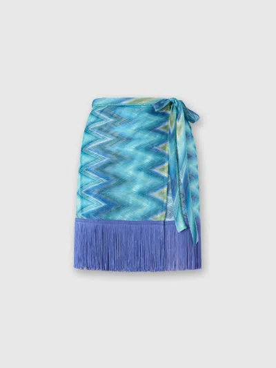 Missoni Wrap Skirt With Fringes And Faded Stripes In Blue
