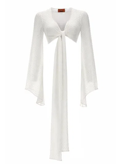 Missoni Semi-sheer Flared-sleeve Metallic Viscose-blend Top In White