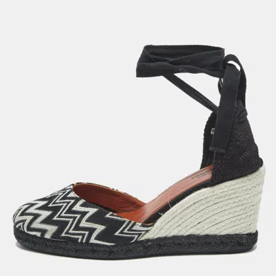 Pre-owned Missoni X Castaner Black/white Knit Fabric Carina Espadrille Sandals Size 41