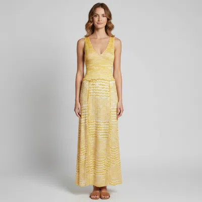 Pre-owned Missoni Yellow Jacquard Knit High Slit Maxi Dress S