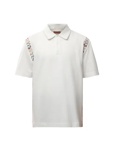 Missoni Zig Set In Pique Polo Shirt In White Base White Tones
