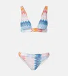 Missoni Herringbone Pattern Bikini In Multicolor Shaded Fucsia Blue