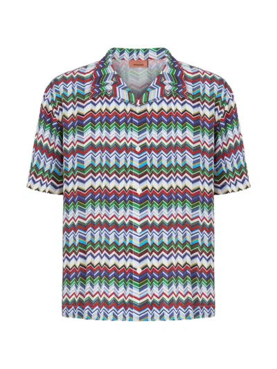 Missoni Bowling Shirt In Viscose With Irregular Zigzag Print In Multi