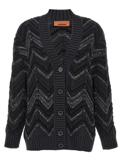 Missoni Sequined Chevron Knit Cardigan In Black