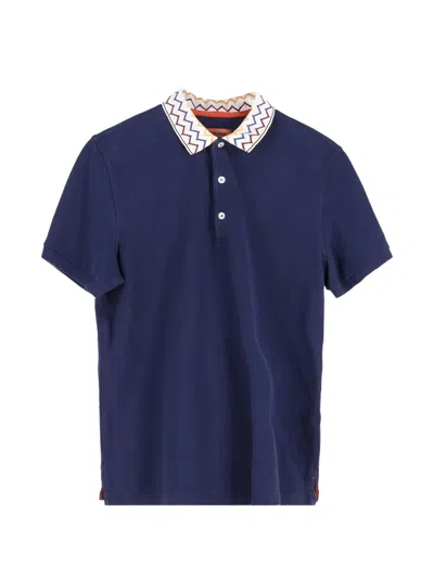Pre-owned Missoni Zig-zag Collar Polo Shirt In Blue