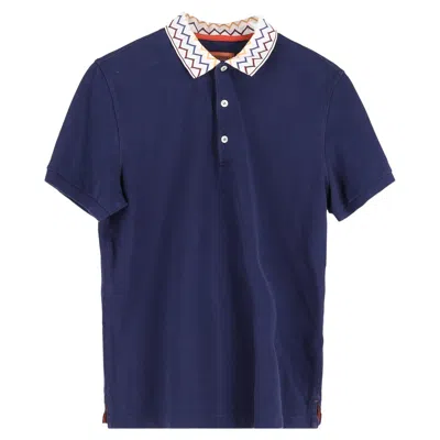 Missoni Zig-zag Collar Polo Shirt In Nav Blue Cotton
