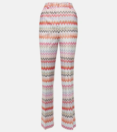 Missoni Zig Zag Cotton-blend Flared Pants In Light Tones Multicolor