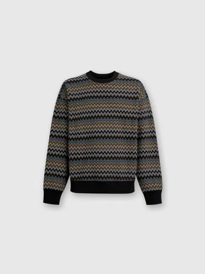 Missoni Zig Zag Cotton Crewneck Sweatshirt In Black,blue