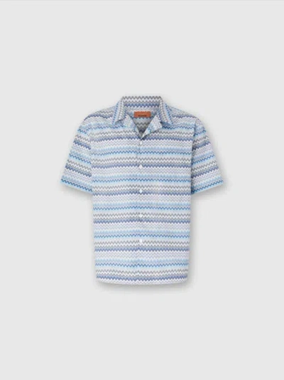 MISSONI MISSONI ZIG ZAG COTTON POPLIN BOWLING SHIRT WITH BREAST POCKET