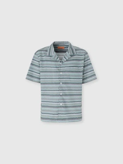 Missoni Zig Zag Cotton Poplin Bowling Shirt With Breast Pocket In Green